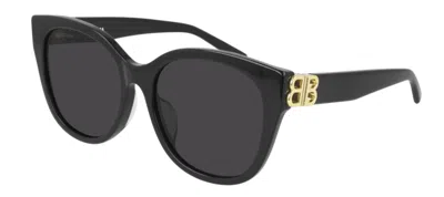Pre-owned Balenciaga Bb 0103sa 001 Black Gold/gray Cat Eye Women's Sunglasses