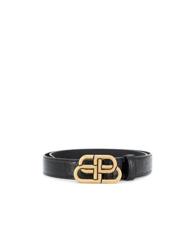 Balenciaga Bb Reversible Croc-effect And Smooth Leather Waist Belt In Black