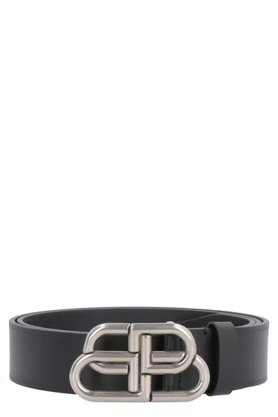 Balenciaga Bb Buckle Leather Belt In Black