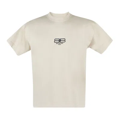 Pre-owned Balenciaga Bb Center Logo Tee 'beige/black' In Tan
