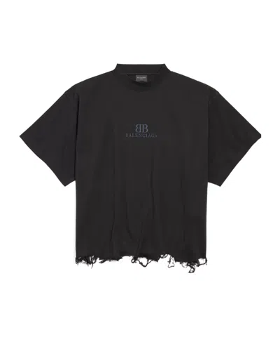 Balenciaga Bb Classic-embroidered Cropped T-shirt In Black
