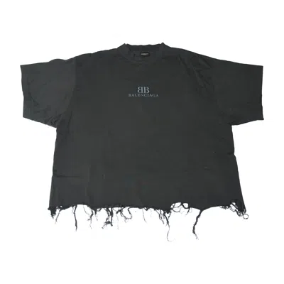 Balenciaga Bb Cropped Oversized Raw-hem T-shirts Black