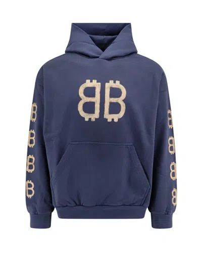 Balenciaga Bb Crypto Logo Printed Hoodie In Blue