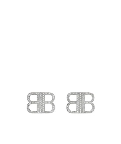 Balenciaga Bb Crystal-embellished Earrings In Gray