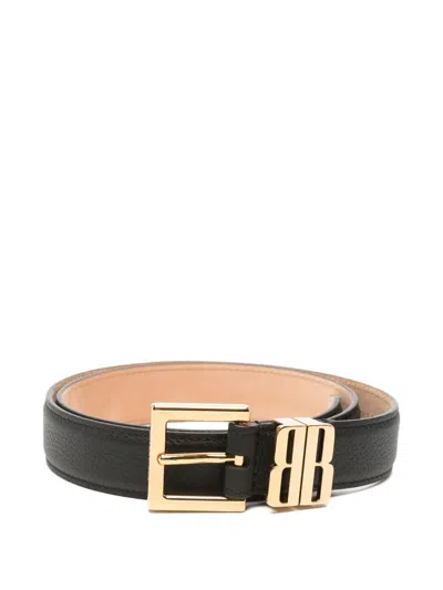 Balenciaga Bb Edit Grained Leather Belt In Black