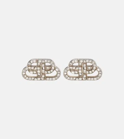 Balenciaga Bb Embellished Earrings In Silver
