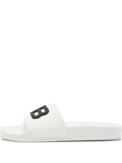 Pre-owned Balenciaga Bb-embellishment Slides In White