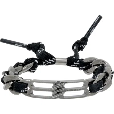 Balenciaga Bb Icon Lace Bracelet In 1766-blk/white/silv