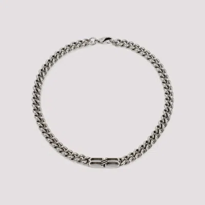 Balenciaga Bb Icon Mini Necklace In Brass For Men In Silver