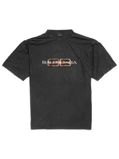 Balenciaga Bb Icon Stencil Medium Fit T-shirt In Faded Jersey In Green
