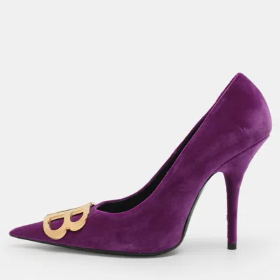 Pre-owned Balenciaga Bb Knife Size 38 Purple Velvet Pumps