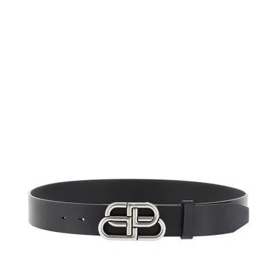 Balenciaga Large Leather Bb Belt For Men In Black