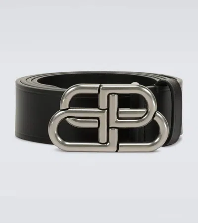 Balenciaga Bb Large Leather Belt In Black