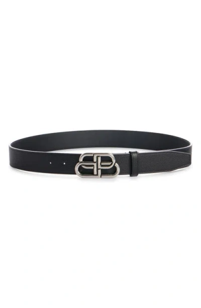 Balenciaga Bb Large Logo Buckle Leather Belt In Black
