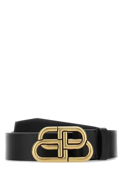 Balenciaga Bb Leather Belt In Gold