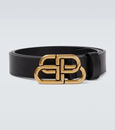 Balenciaga Bb Logo Buckle Leather Belt In Black