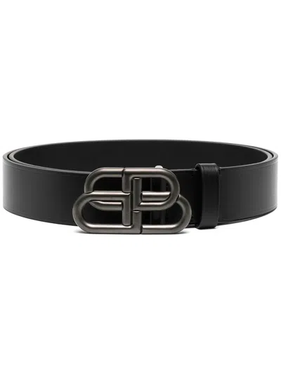 Balenciaga Bb Logo Leather Belt In Black