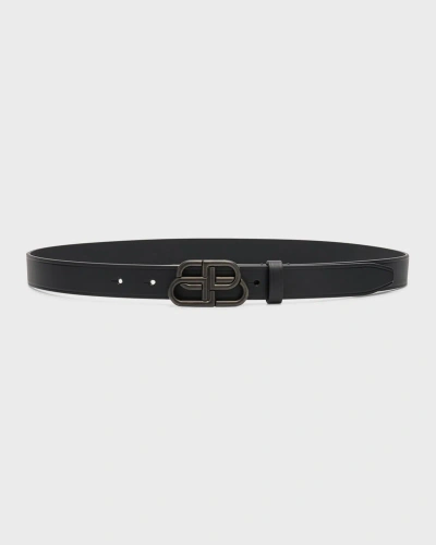 Balenciaga Bb Leather Thin Belt In 1000 Black