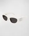 Balenciaga Bb Logo Acetate Cat-eye Sunglasses In Shiny Solid Ivory