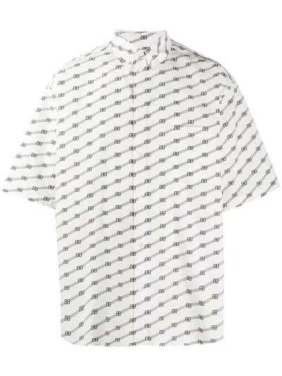 Balenciaga Bb Logo All Over Shirt In White