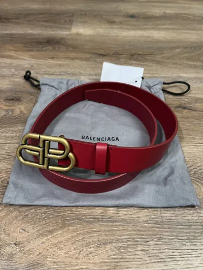 Pre-owned Balenciaga Bb Logo Belt Red Size 80