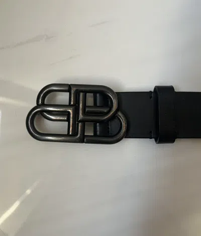 Pre-owned Balenciaga Bb Logo Black Leather Belt
