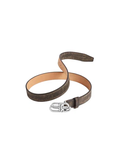 Balenciaga Bb Logo-buckle Belt In Brown