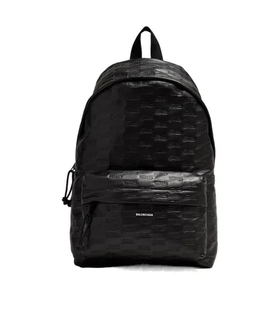 Balenciaga Bb Logo-embossed Leather Backpack In Black