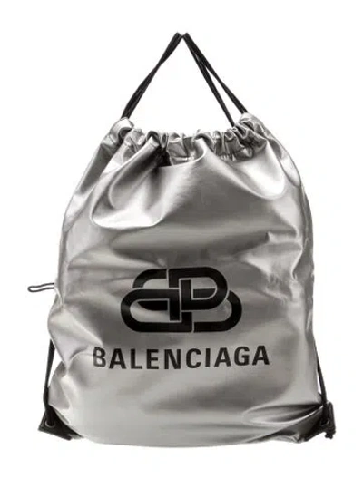 Pre-owned Balenciaga Bb Logo Explorer Backpack In Metallic/silver
