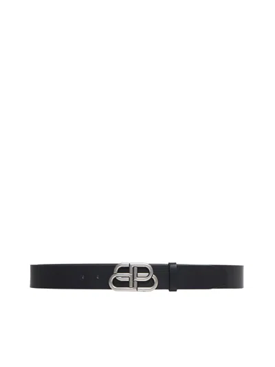 Balenciaga Bb Logo Leather Belt In Black