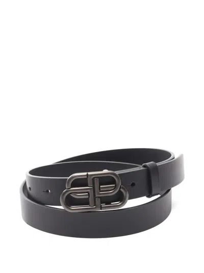 Pre-owned Balenciaga Bb Logo Leather Belt In Black