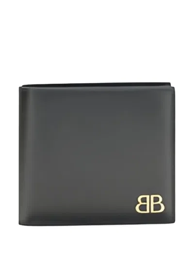 Balenciaga Bb-logo Leather Wallet In Black