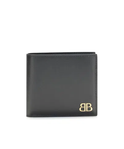 Balenciaga Bb-logo Leather Wallet In Black