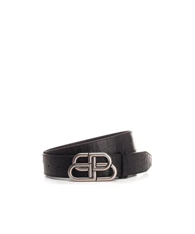 Balenciaga Bb Logo-plaque Belt In Black