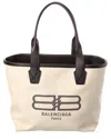 Balenciaga Women's Leather Trim Logo Jumbo Canvas Tote Bag In Black