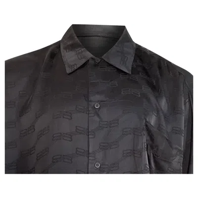 Pre-owned Balenciaga Bb Logo Print Long Sleeve Shirt In Black Silk