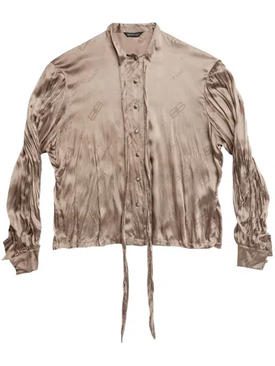 Balenciaga Bb Logo-print Silk Shirt In Neutrals