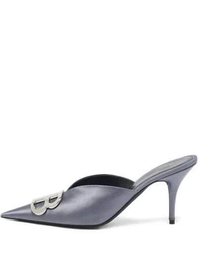 Pre-owned Balenciaga Bb-logo Satin Mules