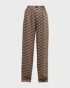 Balenciaga Bb Logo Straight-leg Silk Pajama Pants In Brown