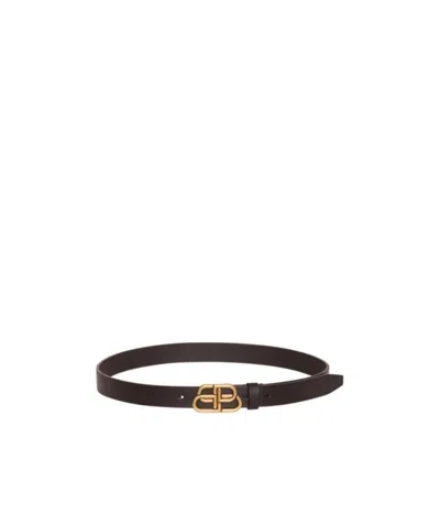 Balenciaga Bb Logo Thin Leather Belt In Black