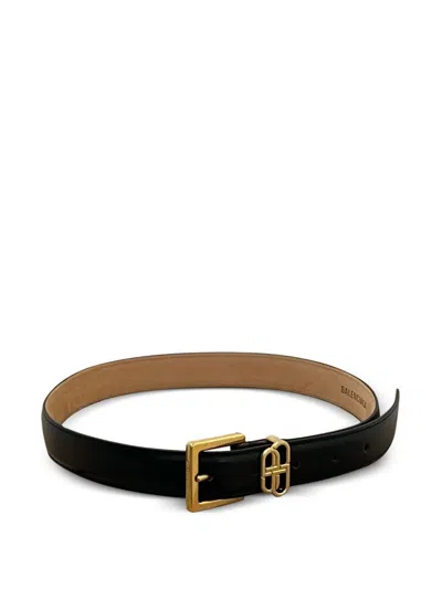 Balenciaga Bb Loop Leather Belt In Black