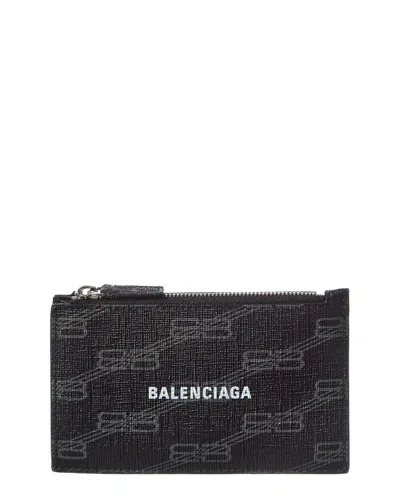 Balenciaga Bb Monogram Coated Canvas Card Case In Black