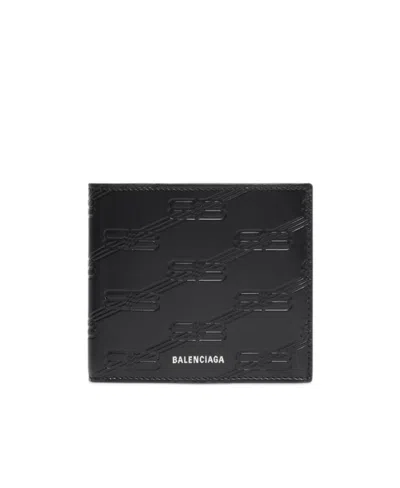 Balenciaga Bb Monogram Embossed Bi-fold Wallet In Black