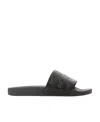 Balenciaga Bb-monogram Leather Pool Slides In Black