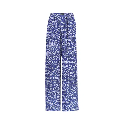 Pre-owned Balenciaga Bb Monogram Pajama Pants 'blue/dirty White' | Men's Size 44
