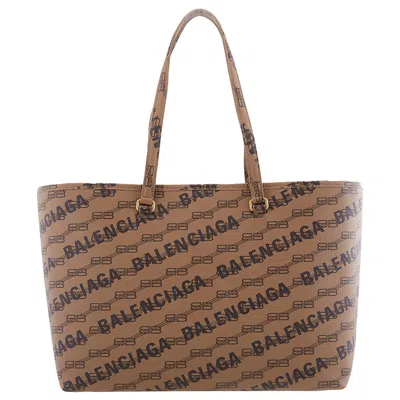 Balenciaga Bb Monogram Signature Medium East-west Shopper Bag In Brown
