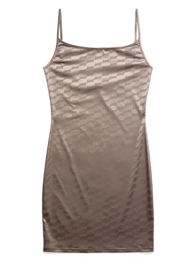 Balenciaga Logo-print Slip Dress In Brown