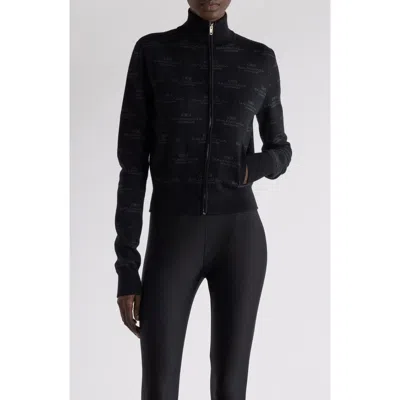 BALENCIAGA BALENCIAGA BB MONOGRAM WOOL & COTTON BLEND FULL ZIP SWEATER