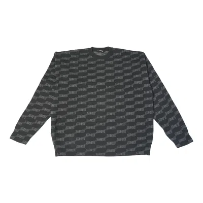 Balenciaga Bb Monogram Wool Knit Sweater Grey Black In Blue