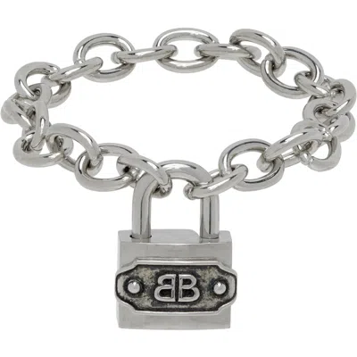 Balenciaga Bb Padlock Bracelet In 1876 Silver/ant Silv